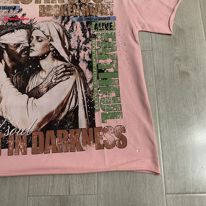 T-shirt MAJESTIK en coton pour homme et femme, style streetwear, avec logo en strass, de qualité supérieure, vintage, à manches courtes, hip-hop, surdimensionné