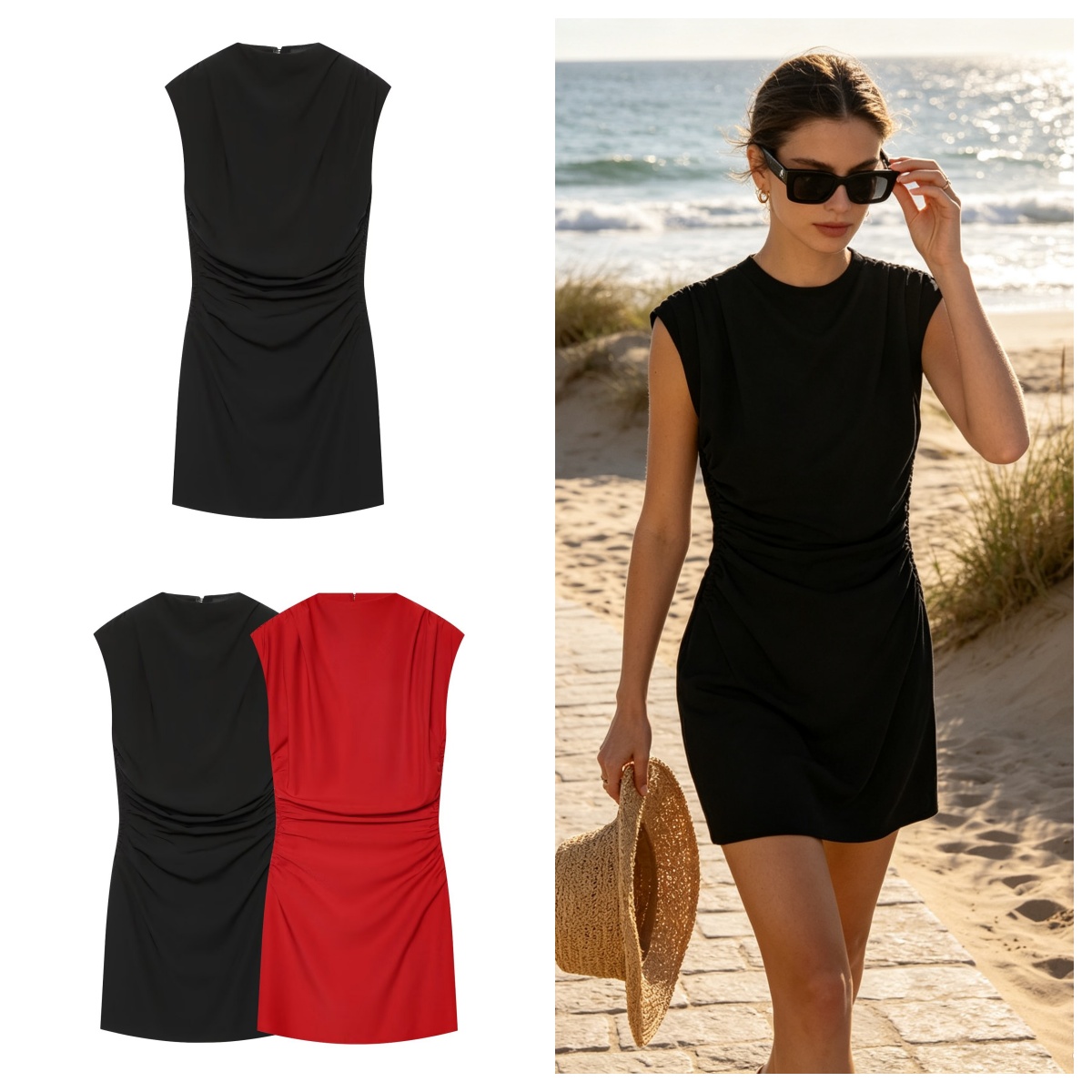 Robe pour femme Guobioziy, nouvelle collection automne 2026, sans manches, col drapé, froncée sur le côté, mini-robe moulante, tenue de soirée chic et tendance