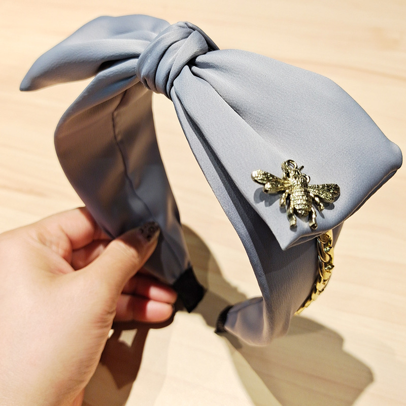Serre-tête en Satin avec gros nœud papillon, accessoires d'ornement en forme d'abeille en métal pour femmes, vente en gros
