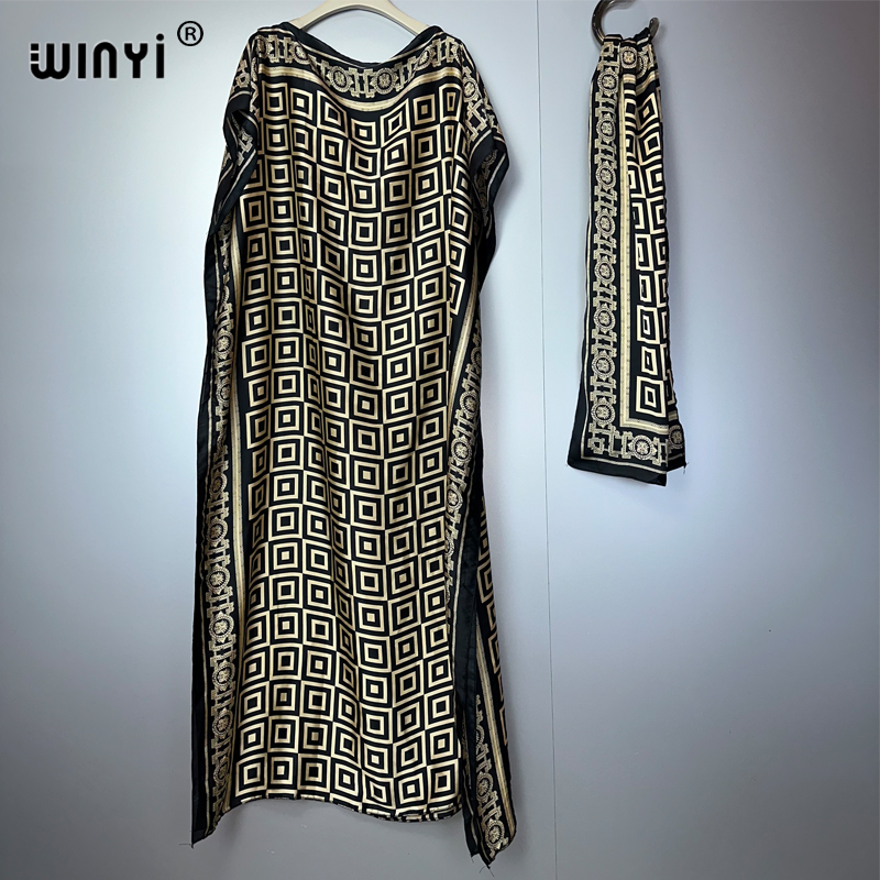 WINYI robes africaines pour femme robe imprimée boho avec ceinture abaya dubaï tenue traditionnelle de luxe ensembles musulmans femme robe de soirée