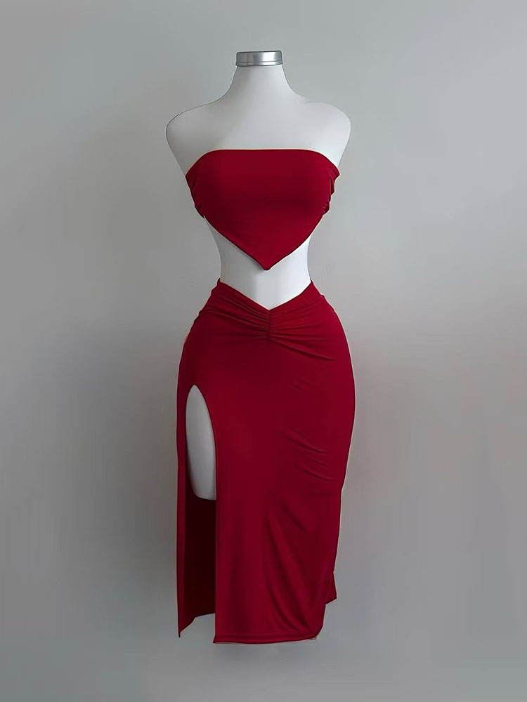Ensemble 2 pièces pour femmes, haut court, dos nu, jupe taille haute, Sexy, Slim Fit, robe mi-longue fendue, costumes tubulaires, ensembles de Club de fête, été