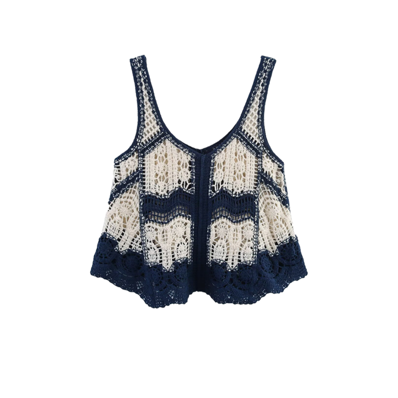 Haut en crochet style vacances d'été pour femmes, disponible en plusieurs couleurs, respirant et texturé, idéal pour la plage et les soirées