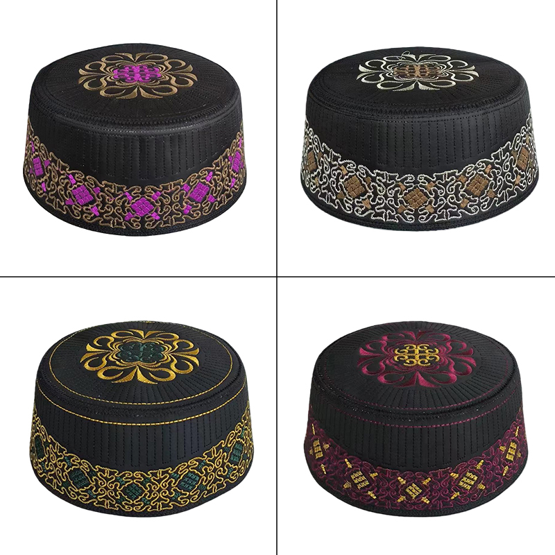 Chapeau de prière pour hommes en coton et polyester, broderie, arabe, musulman, islam, Arabie saoudite, chapeau, foulard, vêtements, turban, chapeau saoudien, printemps, automne
