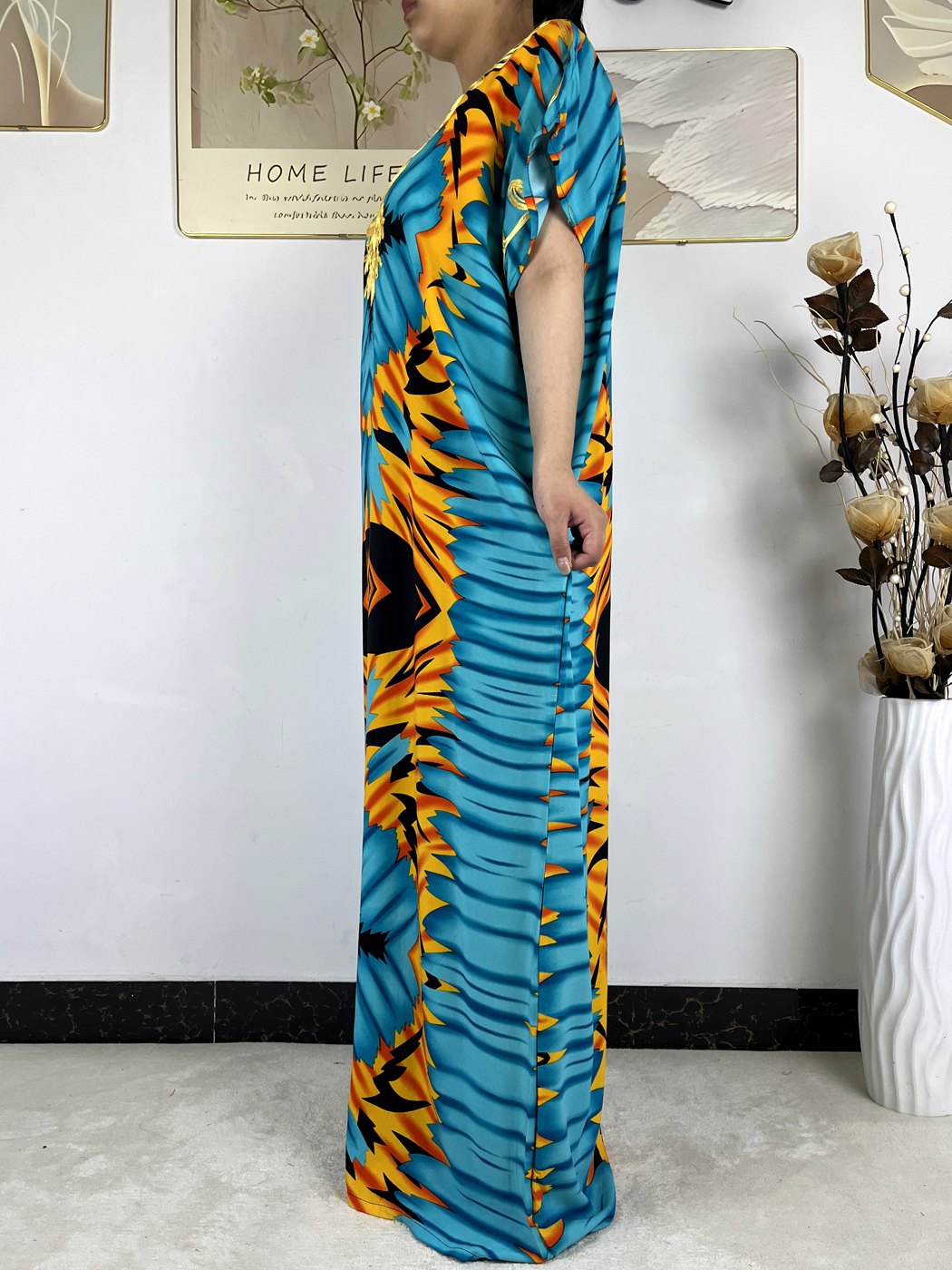 Abayas musulmanes 2026 pour femmes, en coton imprimé avec appliques florales, robe ample pour femme, style africain, Dubaï, Turquie, avec turban