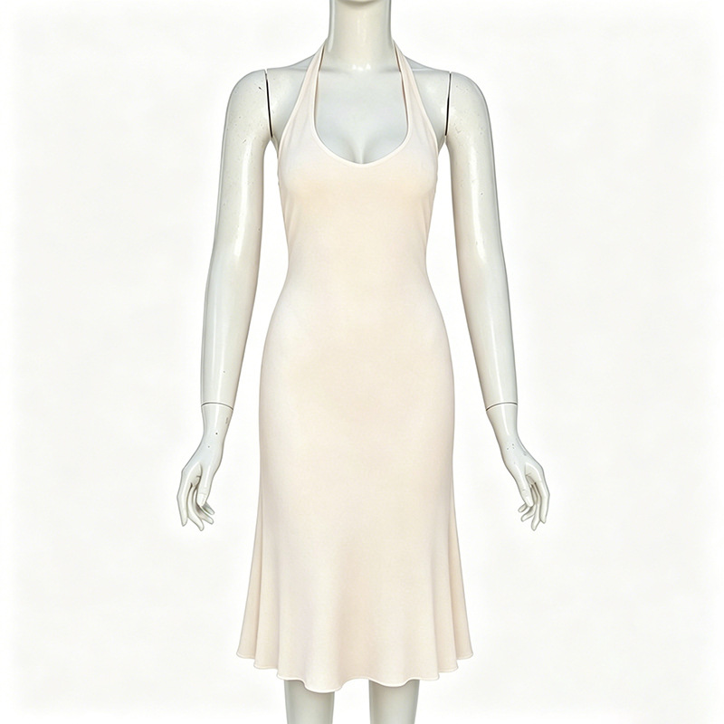 BOOFEENAA Robes mi-longues à col licou et dos ouvert pour femme, vêtements élégants d'été, robe en forme de A C0-BH30