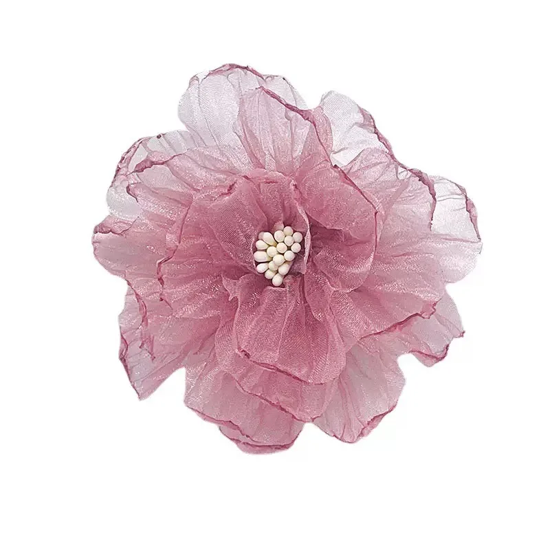 Fleurs en satin et organza de 9 cm pour accessoires de coiffure DIY, fleurs en tissu, fleurs en mousseline, accessoires pour cheveux sans pinces, nœuds, lot de 5 pièces