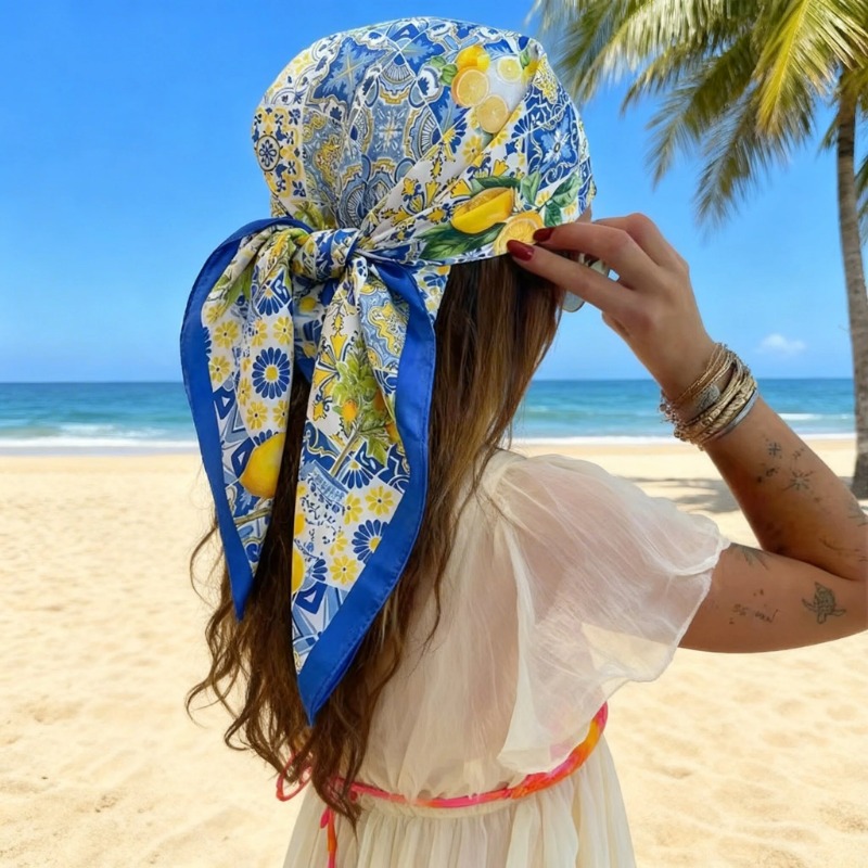 Foulard carré en satin de marque de luxe 2026, ruban imprimé pour cheveux, foulard tendance pour femme, bandana, couleurs unies, châle, bandeau