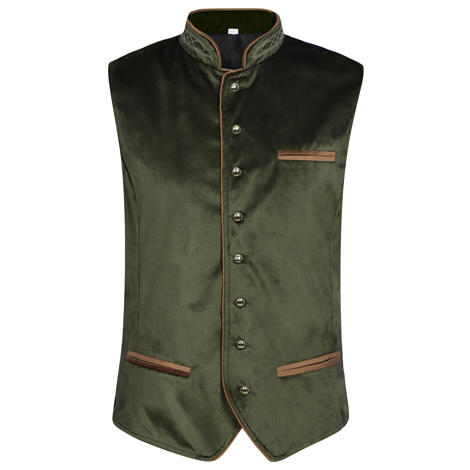 Gilet en velours noir pour homme, style rétro, col montant, simple boutonnage, avec broderie, sans manches, pour Halloween et cosplay