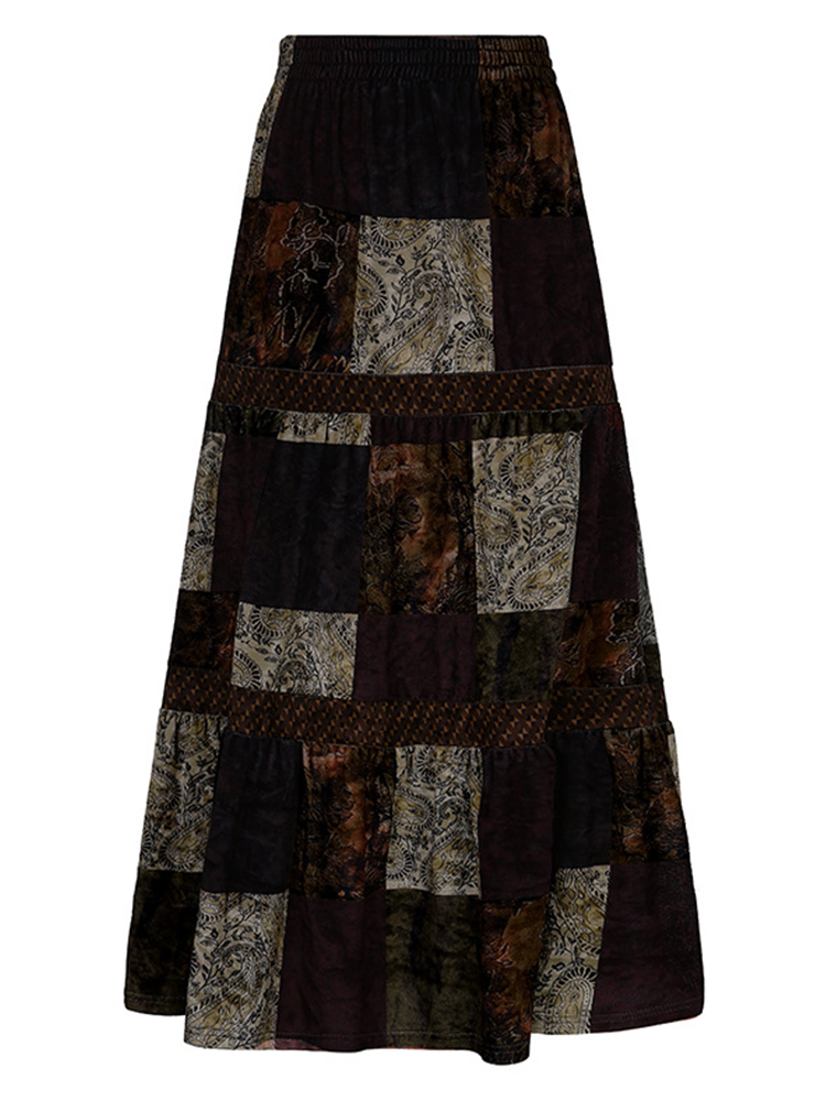 Jupes longues plissées marron pour femmes, jupes de fête mignonnes, imprimé Boho Grunge, jupes rétro Fairycore, vacances Kawaii, élégantes
