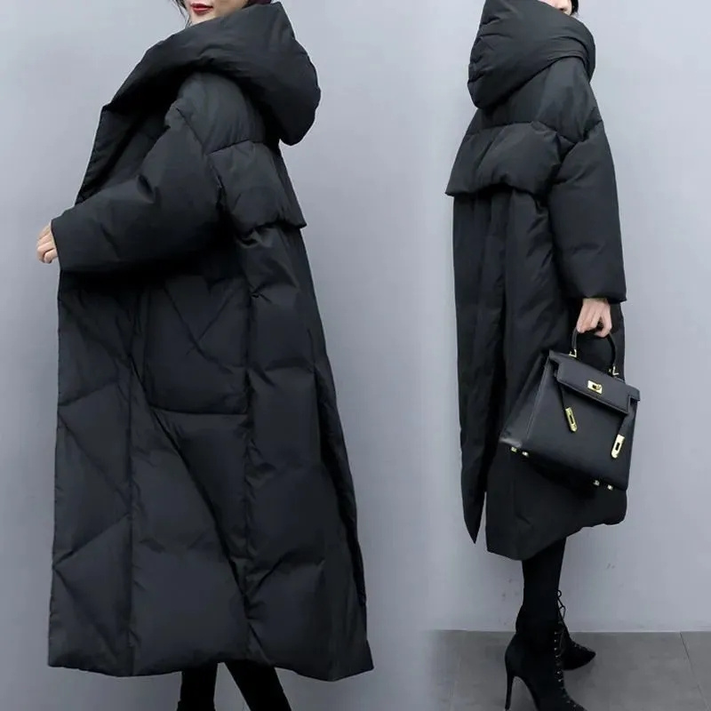 Veste mi-longue pour femme, manteau au genou, mode coréenne, coton noir, optique féminine, A823, hiver, nouveau, 2022
