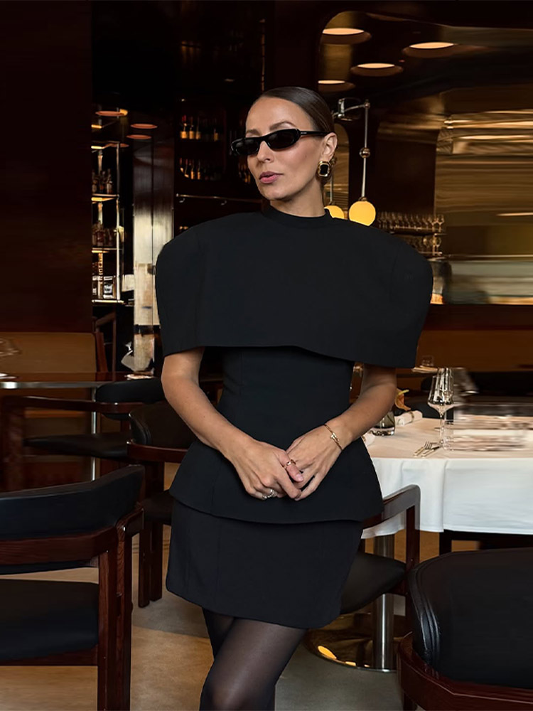 Mode Cape col femmes Blouse élégant col montant sans manches Peplum ourlet mince hauts 2026 printemps Chic dame haut Partywear rue