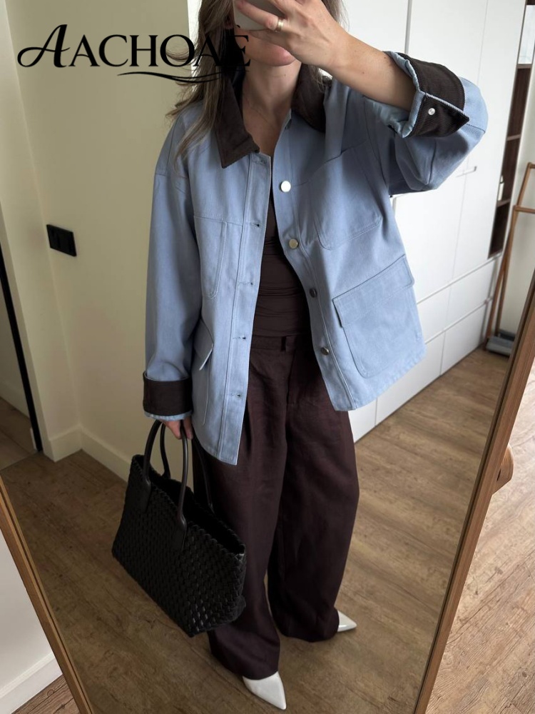 Veste utilitaire vintage pour femme, col en velours côtelé, manteau de travail, veste cargo décontractée surdimensionnée