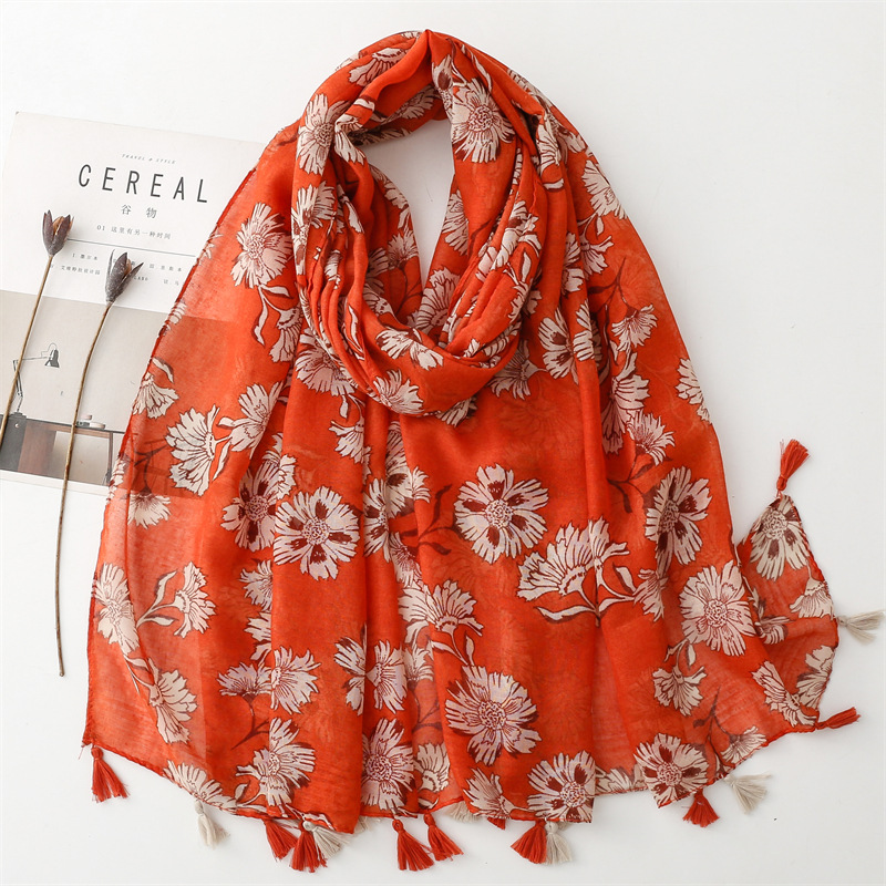 Châle en viscose à pampilles fines pour dames, étole ronde Pashmina, hijab musulman Bufandas, écharpe à pois floraux, belle mode, haute qualité, automne