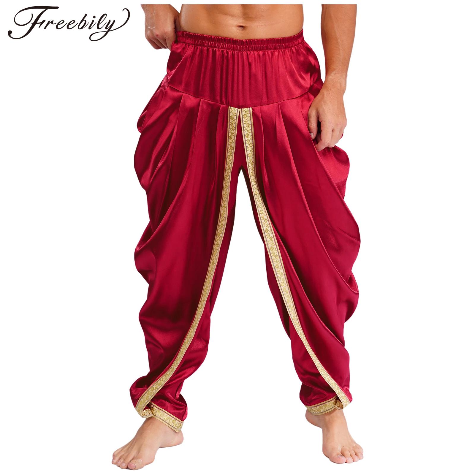 Costume arabe en Satin pour hommes, pantalon Dhoti décontracté, taille élastique, drapé, Baggy, pour Halloween, pharaon égyptien, Cosplay