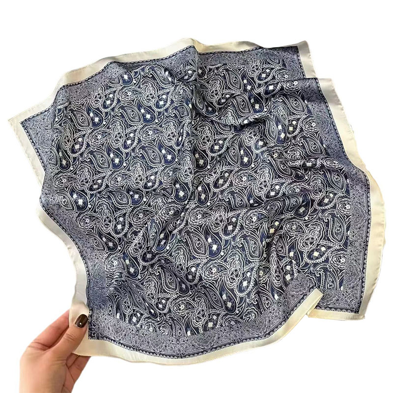 Écharpe carrée à imprimé fleur de cajou pour femme, châle bleu marine, foulard de la présidence, ruban de sac, hijab, bandana, écharpes de cou pour femme, cadeau, 70cm