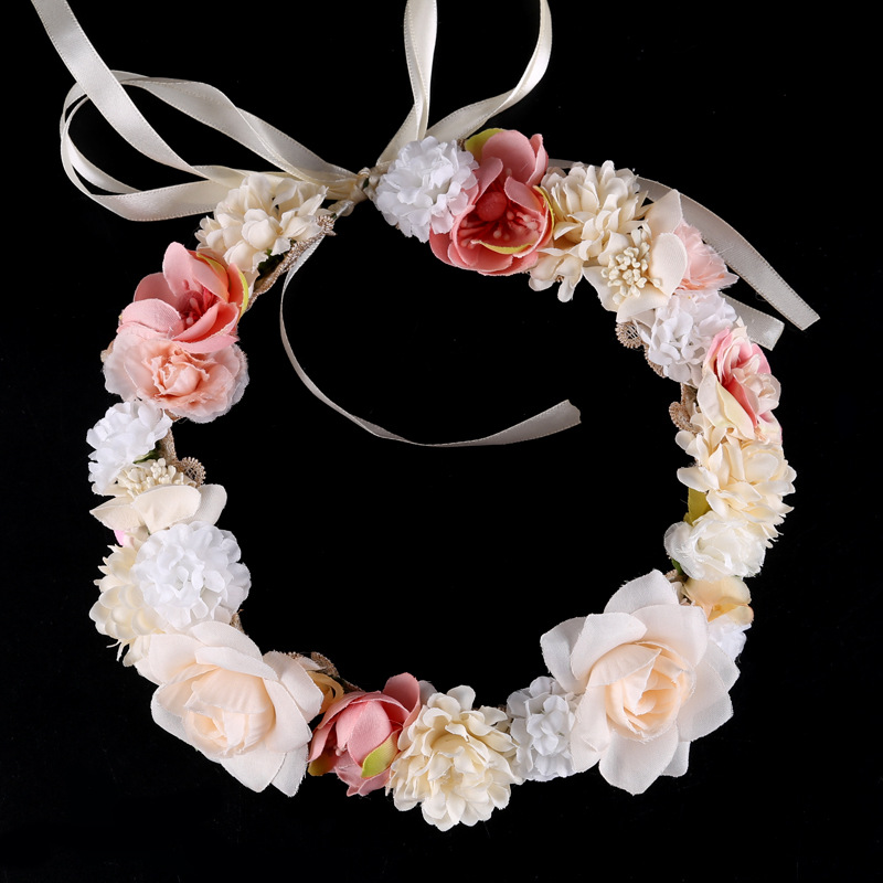 Serre-tête floral style bohème, couronne de fleurs artificielles réalistes pour mariée, accessoires de coiffure