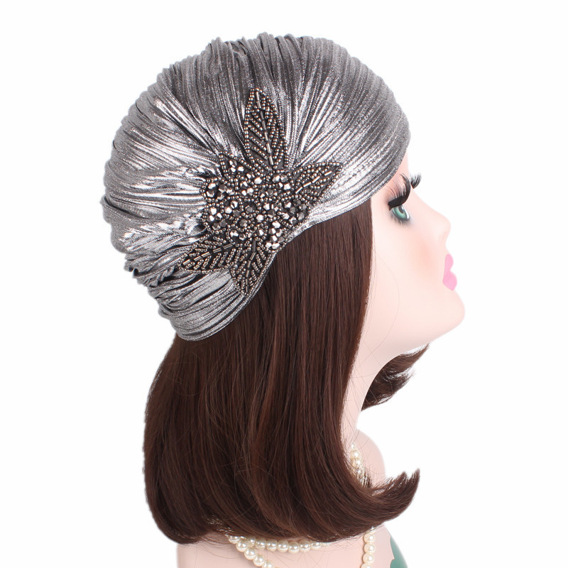 Bonnet turban à paillettes pour femmes, bonnet hijab musulman, casquettes indiennes plissées, chapeau pour dames, accessoires pour cheveux, or, argent, diamant, bijoux, mode