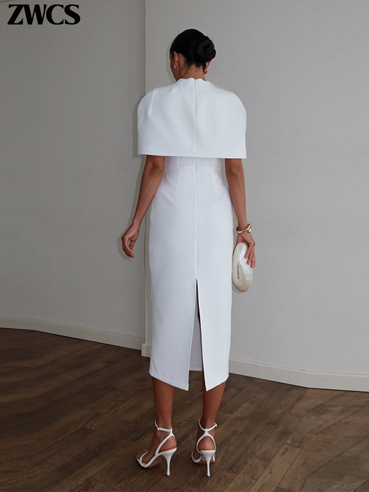 Ensemble 2 Pièces Robes Élégantes à Châle Été 2026 pour Femmes – Robes Blanches Sans Manches à Col Carré et Taille Cintrée – Tenues Slim pour Femmes
