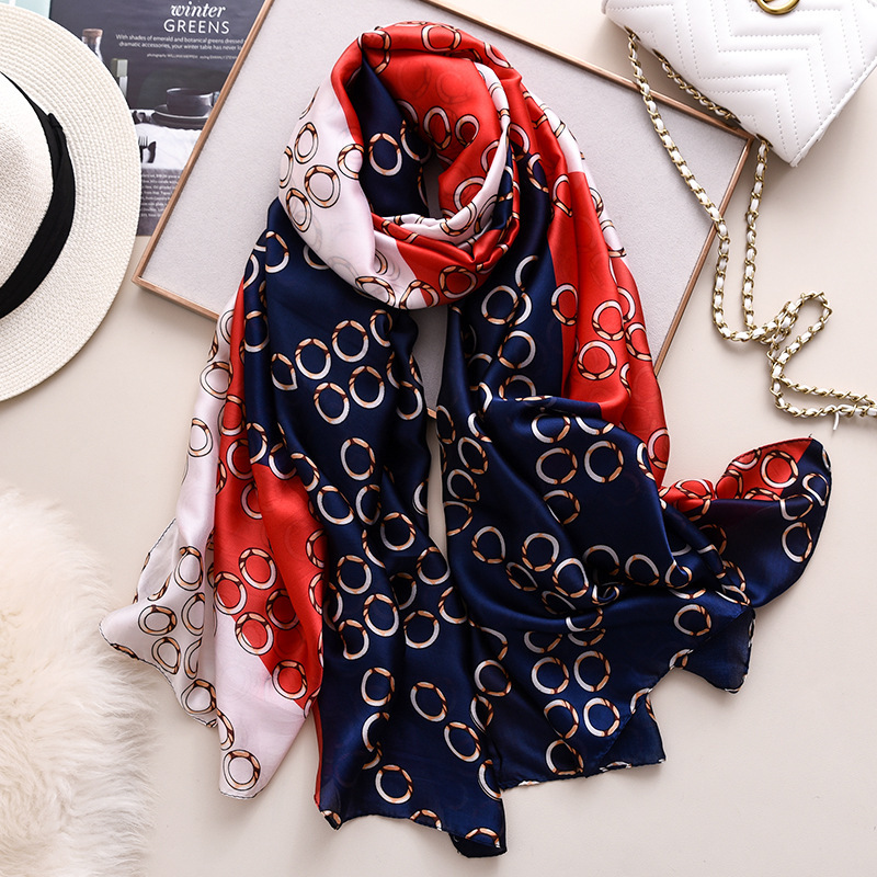 Écharpe en soie de grande taille 180X80CM, foulard pour femmes, marque de luxe, bandeau en satin, hijab, bandana, turban, foulard, étoles d'été pour la plage