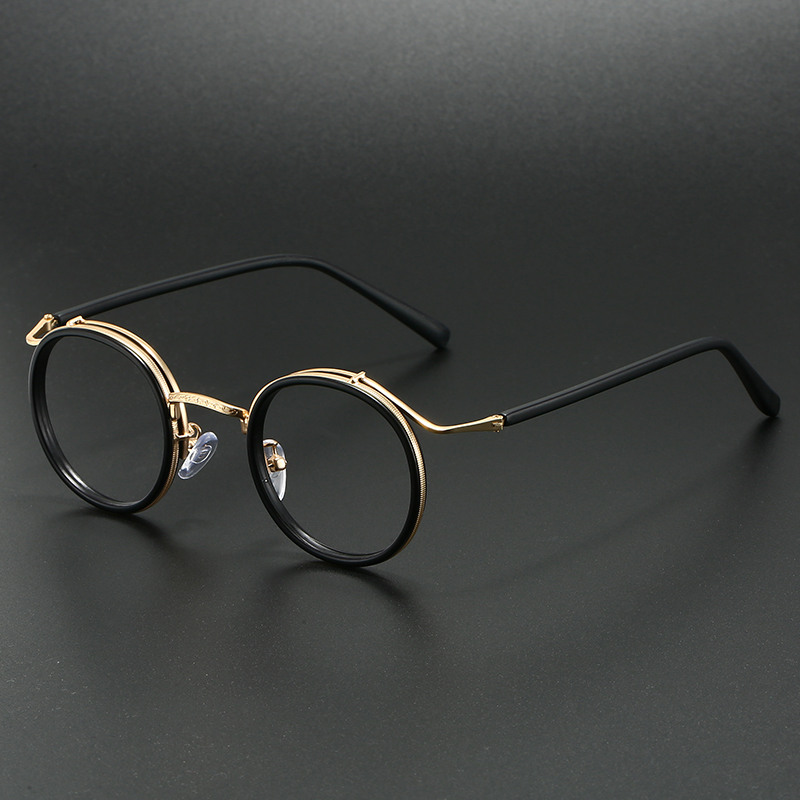 Lunettes de luxe rondes rétro pour hommes et femmes – Monture ultralégère en alliage d'acier inoxydable anti-lumière bleue, lunettes de vue de marque