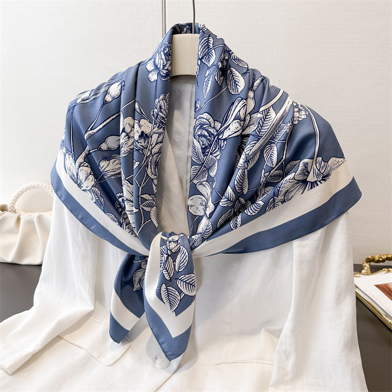 Foulard carré de luxe en soie 90x90cm pour femme, châle imprimé tendance, élégant, doux et soyeux, bandana, hijab, foulard pour dames