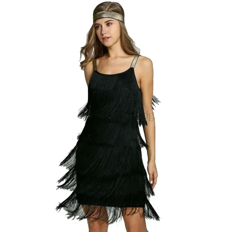 Robe courte à franges pour femme, style Charleston, sexy, sans manches, avec pompons, idéale pour cocktail, fête à l'inspiration Great Gatsby, été, costumes de danse