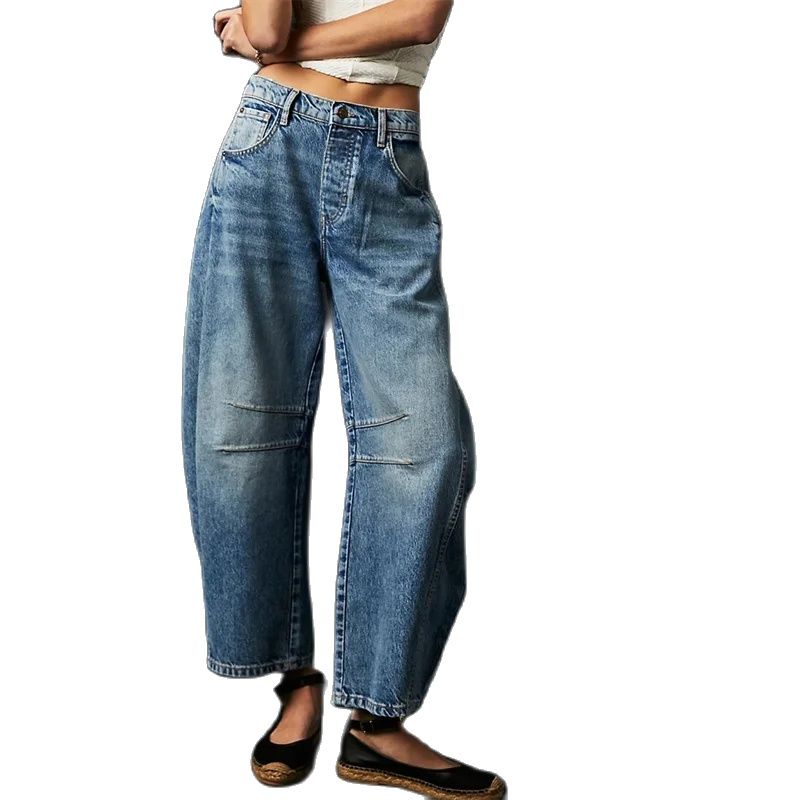 Jean Vintage en Denim de Style Américain pour Femme, Pantalon Droit, Décontracté, Taille Moyenne