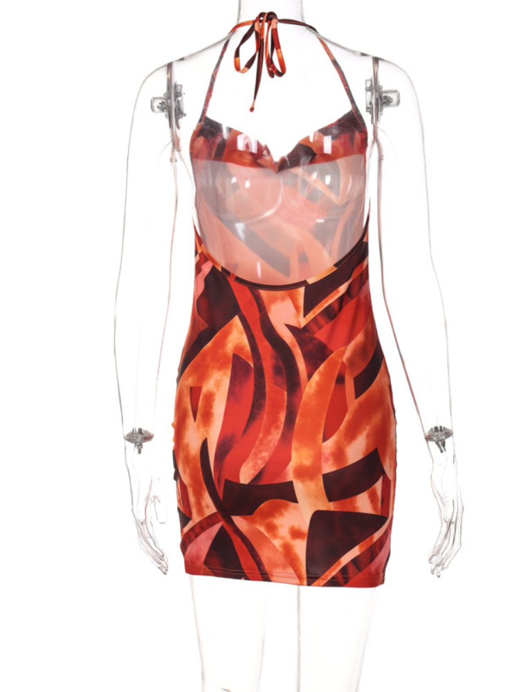 Robe moulante Style Boho, dos nu, Sexy, ajouré, couleur Orange, col licou, sans manches, slim, élégante, tenue de soirée en boîte de nuit