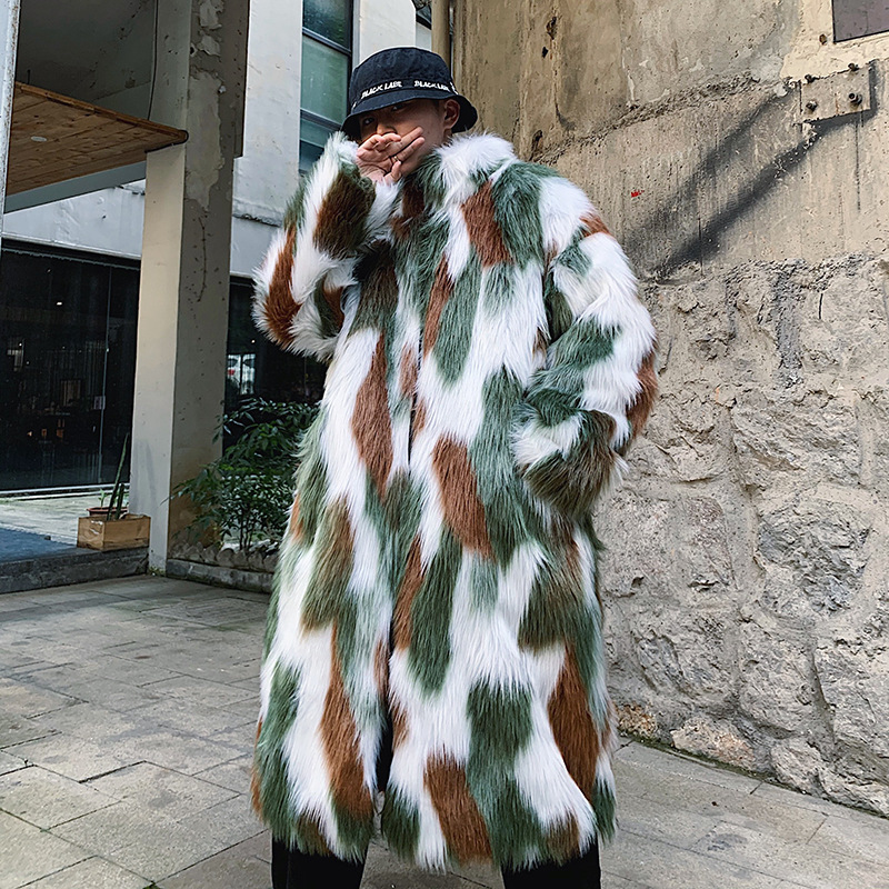 Manteau de fourrure Hip Hop pour hommes, veste longue à capuche, pardessus chaud et épais, pardessus décontracté, mode coréenne, hiver