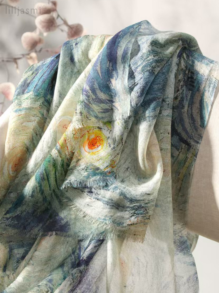 Master Art 100% laine mérinos super fine châle enveloppes écharpe ultra-légère printemps été 200x80 cm foulards de luxe dames Hijab Bandana