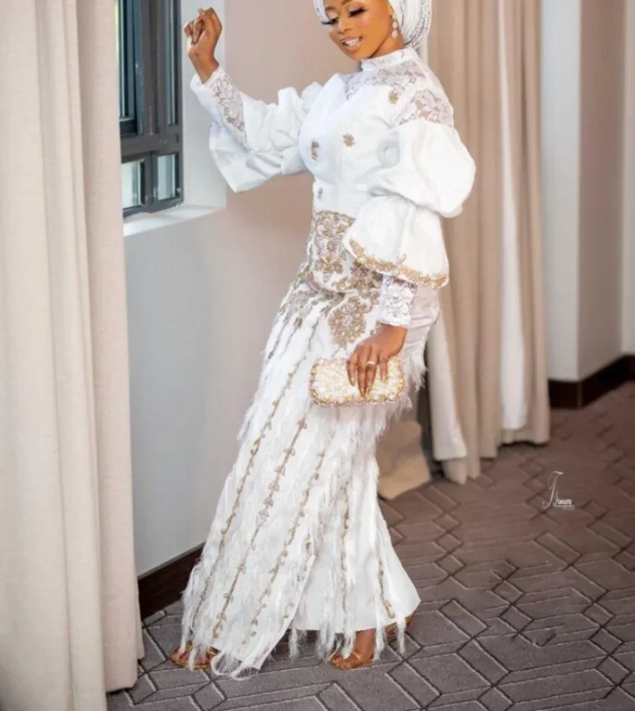 Vêtements de fête de mariage africains élégants pour femmes, manches longues, col rond, haut 2 pièces, pantalons longs, ensembles assortis, tenues d'automne