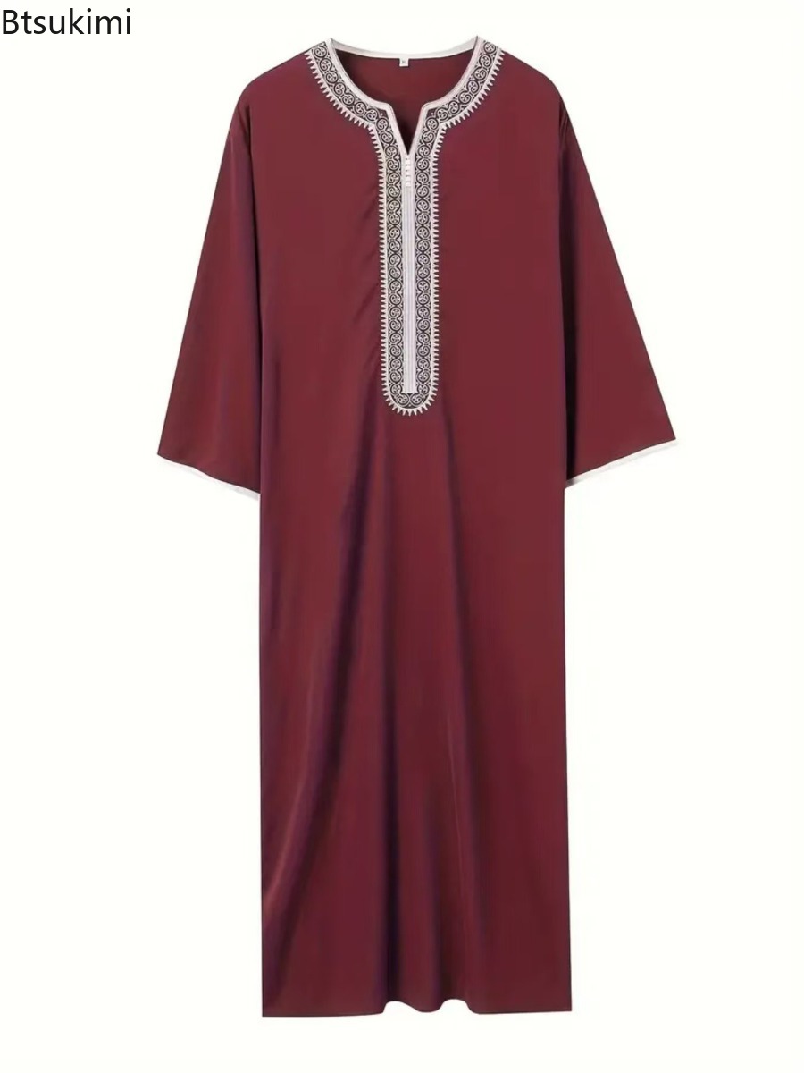 Kaftan Eid 2026, mode musulmane, abaya pour hommes, manches courtes, broderie, robe décontractée ample et respirante, robe caftan arabe islamique de Dubaï