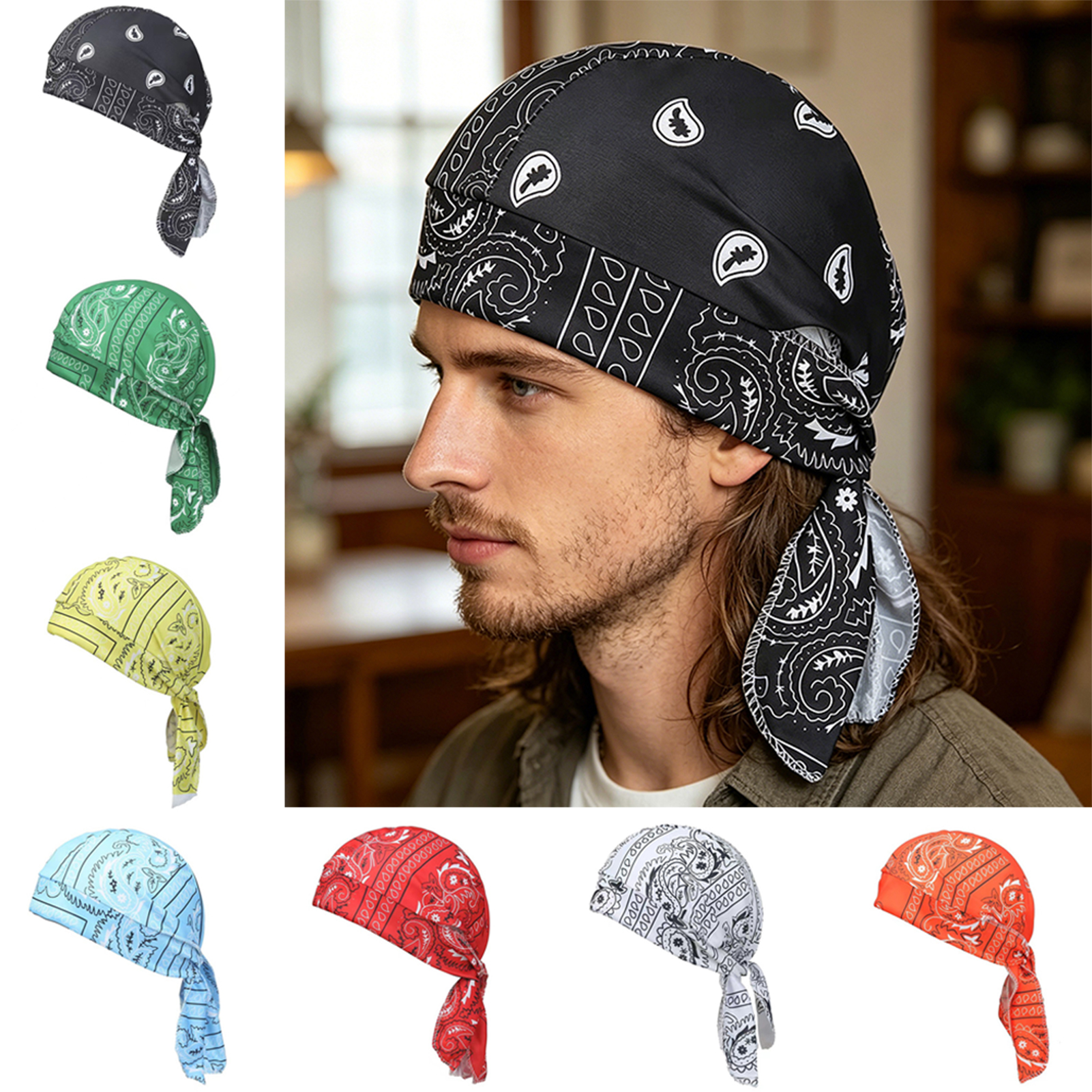 Casquette Bandana Hip-Hop Paisley Rafraîchissante avec Imprimé Numérique et Liens Ajustables – Idéale pour l'Été, les Danseuses de Rue et les Compétitions