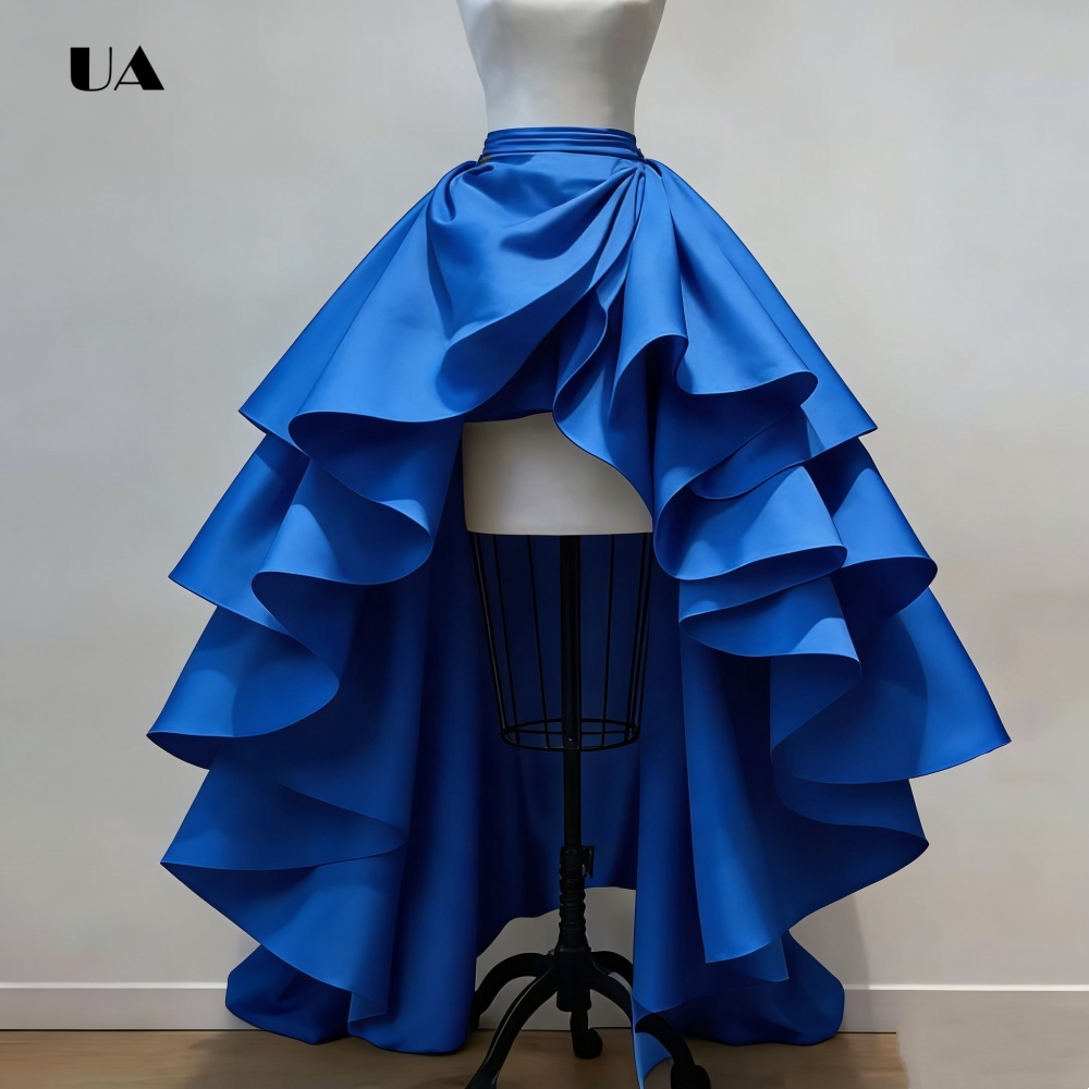 Jupe Hi-lo à la mode pour femmes, jupe élégante à volants en Satin, jupe de bal trapèze taille haute