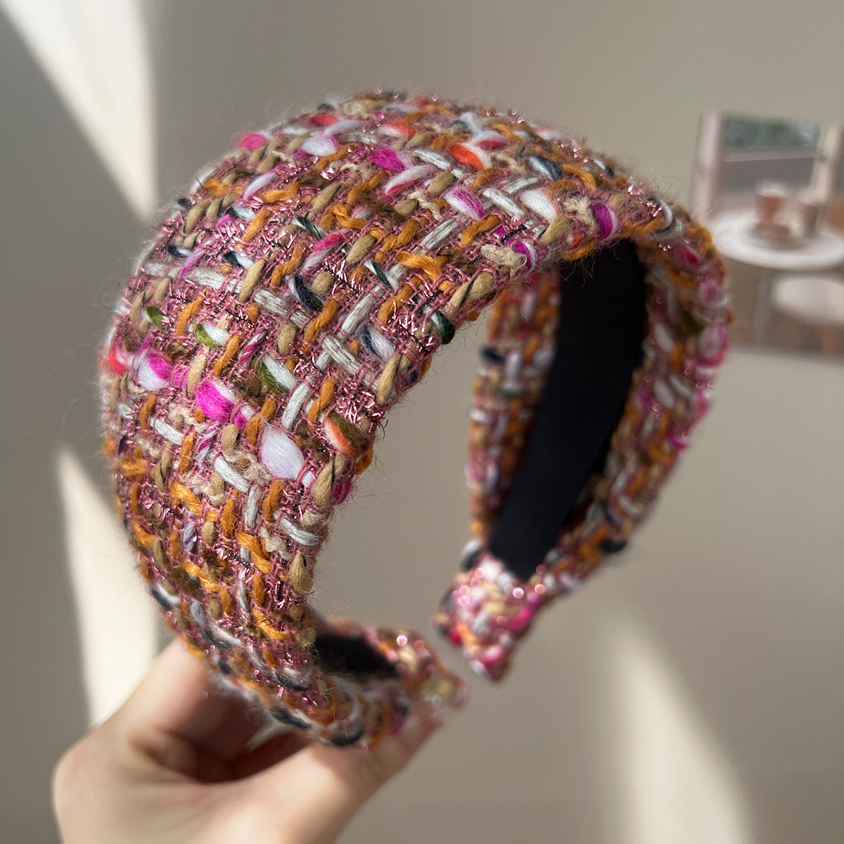 Bandeau tricoté en Tweed de couleur mixte, 188CM, antidérapant, fait à la main, pour atelier de Paris, usage quotidien, accessoire pour cheveux antidérapant