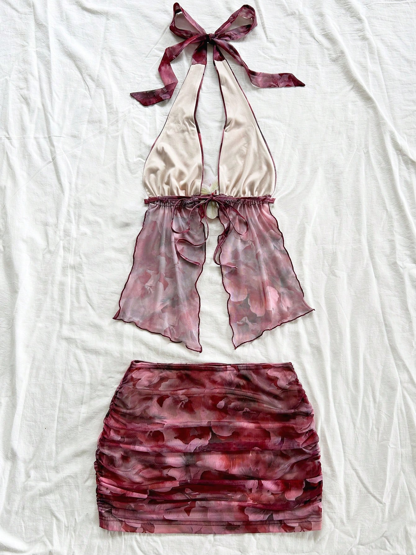 Tenue deux pièces à imprimé floral pour femmes, débardeur et jupe pour usage quotidien