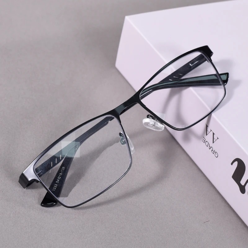 Lunettes de lecture pour hommes, style professionnel, monture carrée en métal, lunettes anti-lumière bleue en métal avec dioptries supplémentaires