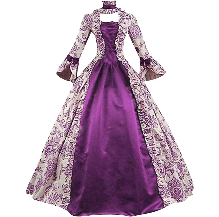 Grande taille femmes médiévale Marie Antoinette Cosplay Robe violet victorien fête Court Robe Renaissance gothique Robe florale