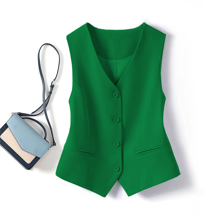 Gilet pour femme 2026, nouvelle collection printemps-automne, coupe ajustée, couleur unie, poches, col en V, gilet court, vêtements pour femmes
