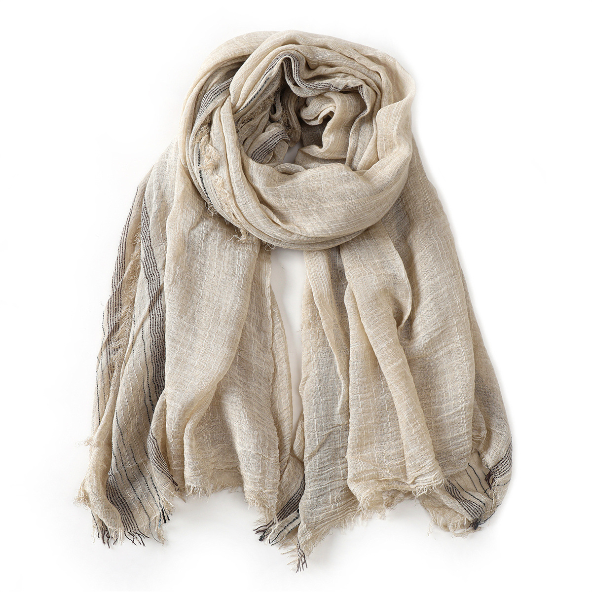 Écharpes en coton et lin rayées pour hommes, chaudes pour l'automne et l'hiver, foulard pashmina tie-dye à courte frange, marque masculine Bufanda Muffle