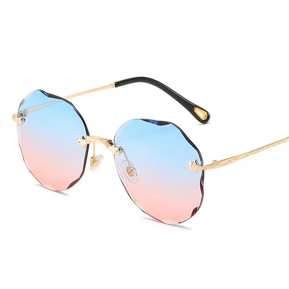 2025 nouveau élégant femme mâle Vintage mode dégradé lunettes de soleil coupe ronde sans monture lunettes de soleil femmes hommes lunettes Gif lunettes de soleil