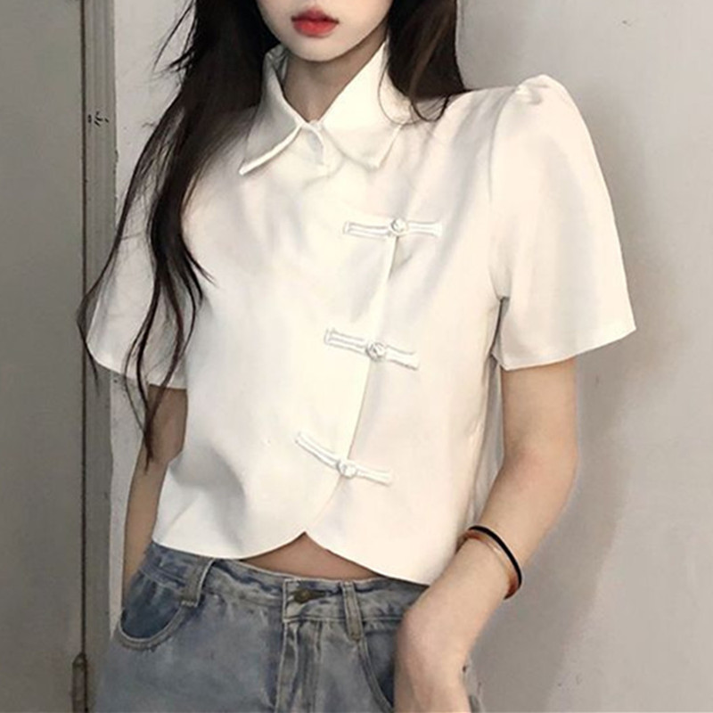 Femmes Blouse été à manches courtes blanc noir chemises Style chinois mode femme hauts courts dames chemise Blouses pour les femmes