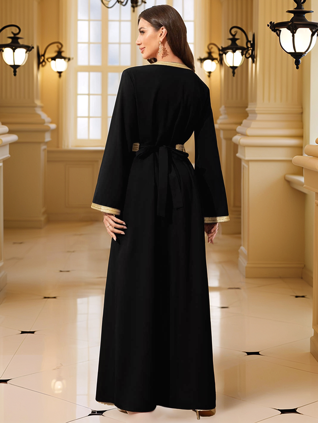 Robe musulmane du moyen-orient pour femmes, caftan marocain Abaya, Robe Eid brodée en or, robes islamiques