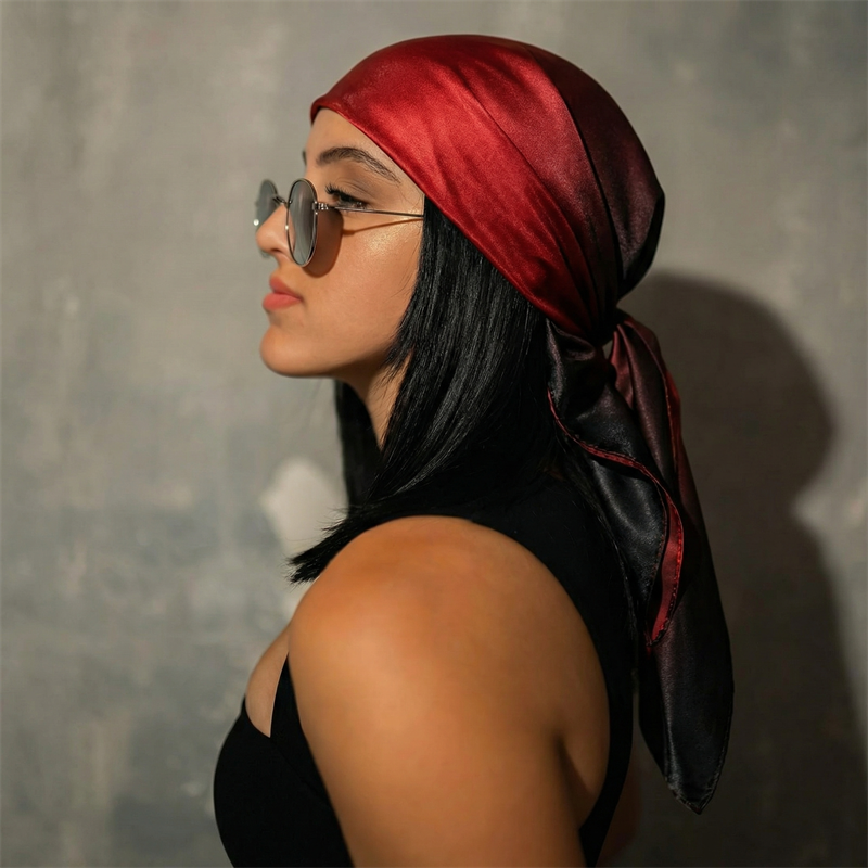 Foulard carré en soie dégradé de luxe 2026 pour femme, hijab, bandeaux pour cheveux, foulard de 90 cm, châle en satin, ruban, bandeau pour la tête