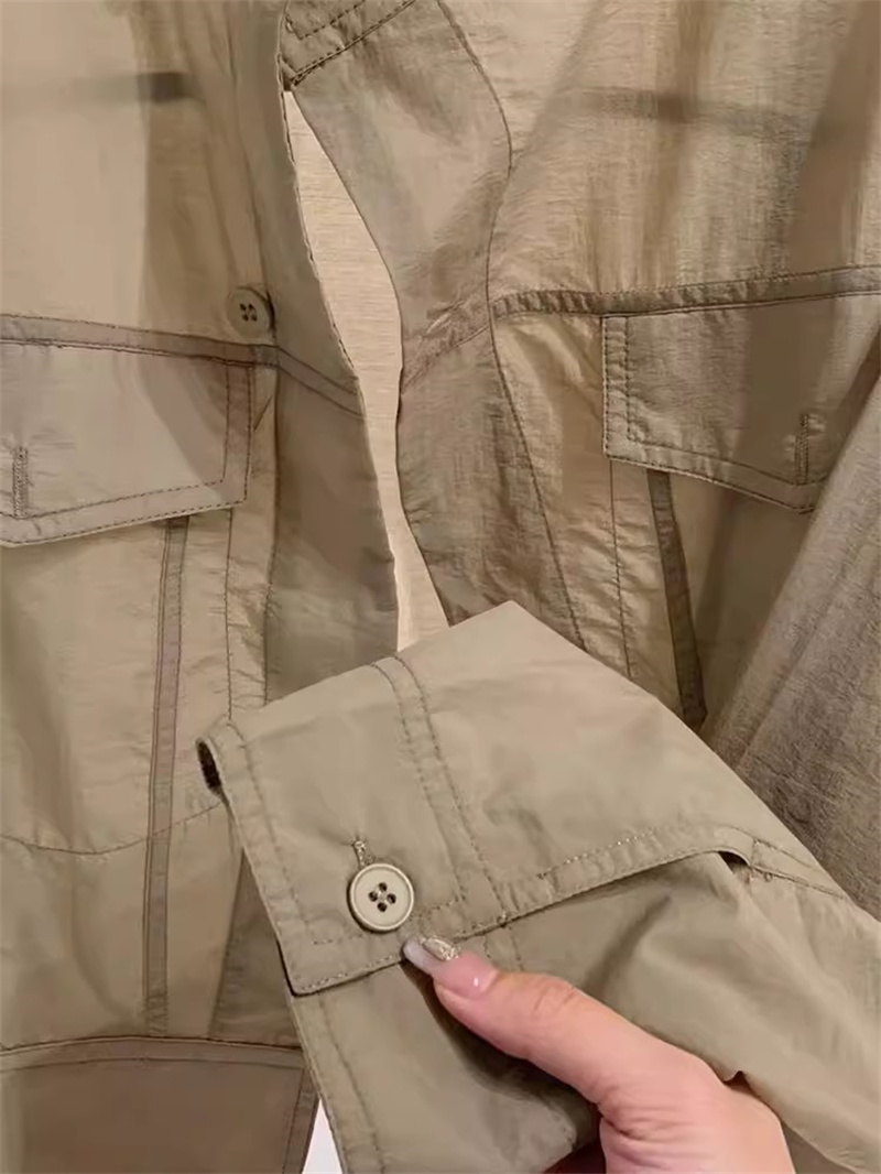 Chemise de protection solaire à manches longues en soie glacée pour femmes, manteau d'été, ample, léger, court, climatisation, chemise décontractée respirante