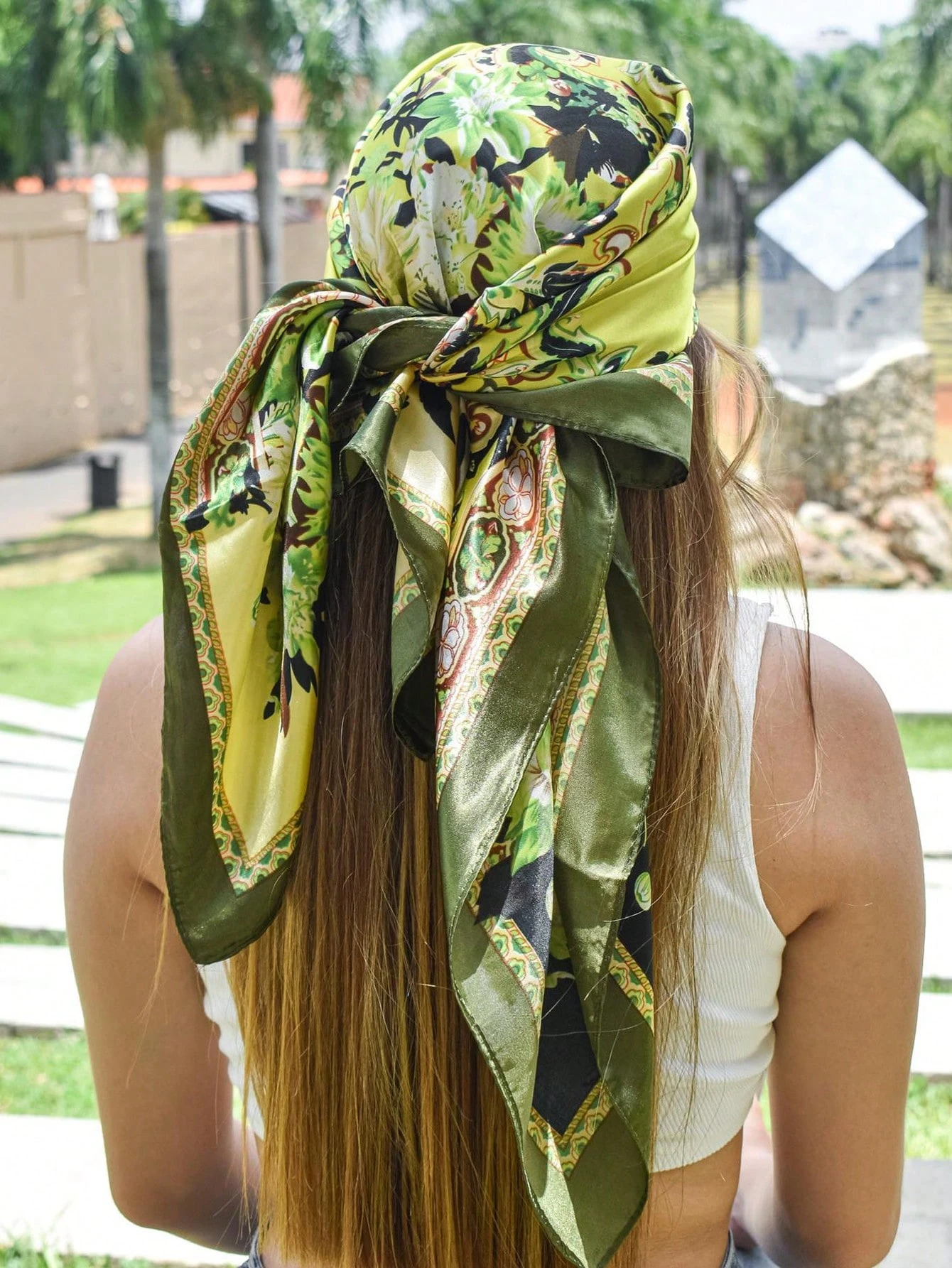Foulard carré en Satin pour femmes, Hijab Floral élégant, imprimé 2025, foulard en soie, châle, bandeau, poignée, accessoires pour cheveux, Bandana