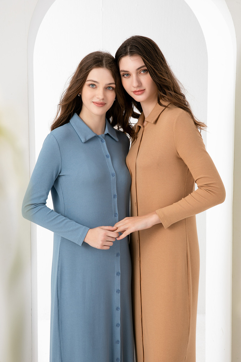 AS-Robe longue à manches longues pour femme, vêtements côtelés confortables, conception de boutons, longueur de rinçage, soleil en 1 jour, 2024