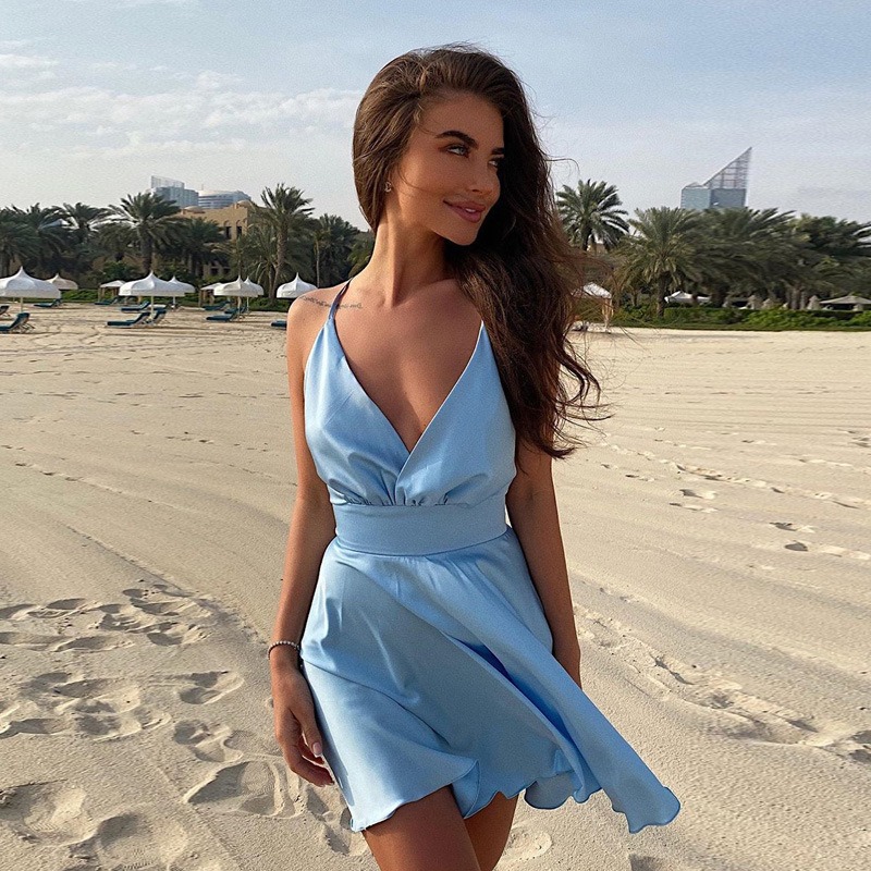 Robe nuisette personnalisable pour femme, mode été, sexy, dos nu, décolleté plongeant en V, style bureau, soirée, décontractée