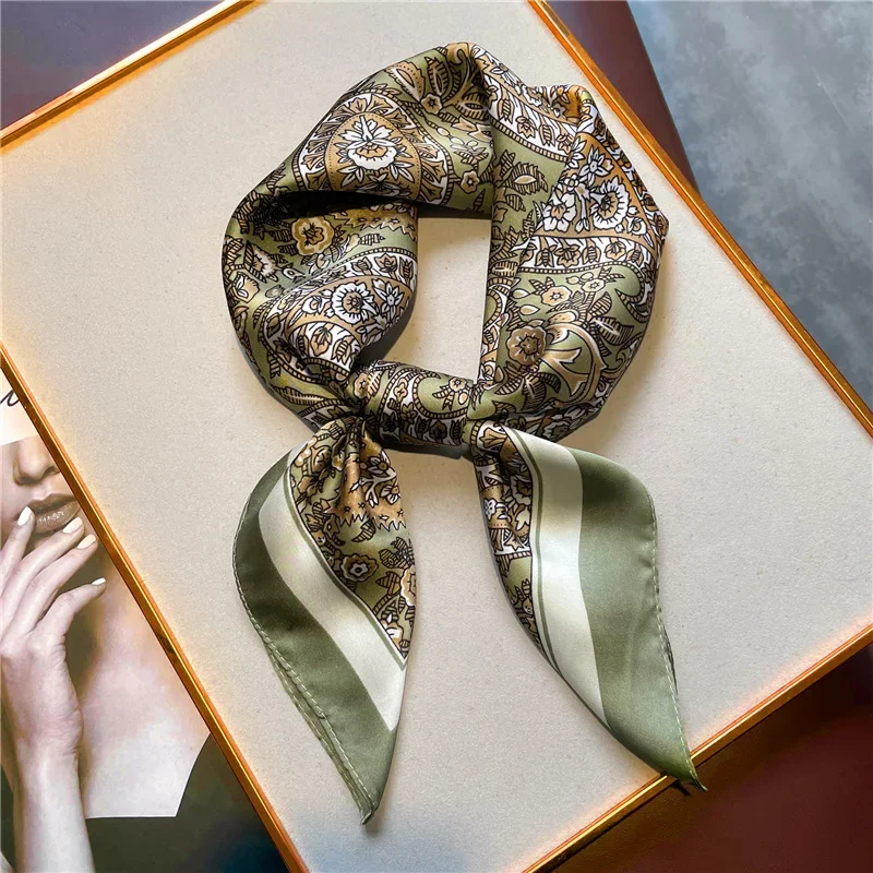 Foulard carré imprimé à la mode pour femmes, Imitation soie, décoration polyvalente décontractée, petit foulard de cou 70CM x 70CM
