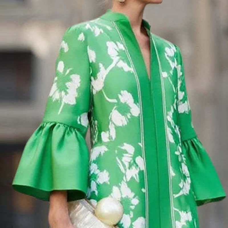 Robe longue de soirée élégante à imprimé Floral, Style français, Sexy, col en V, Slim, ligne a, manches évasées, robe Maxi de vacances, automne